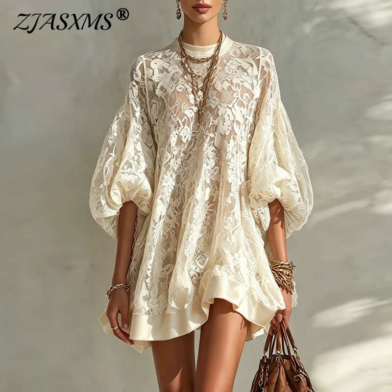 Floral Summer Dress - Women Floral Lace Solid Mini Dress