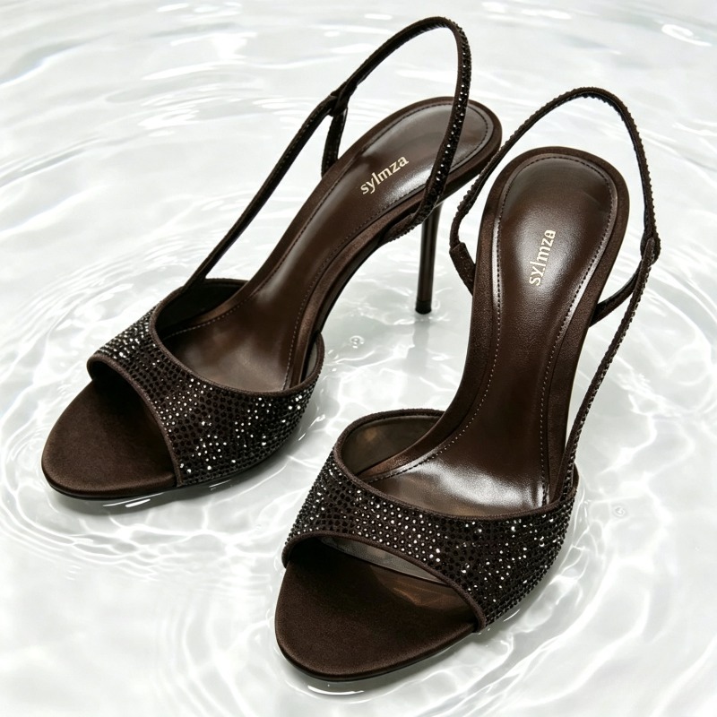 Women'S Fashion Brand Shoes - Fashion Crystal Detail Slingback Heels Women