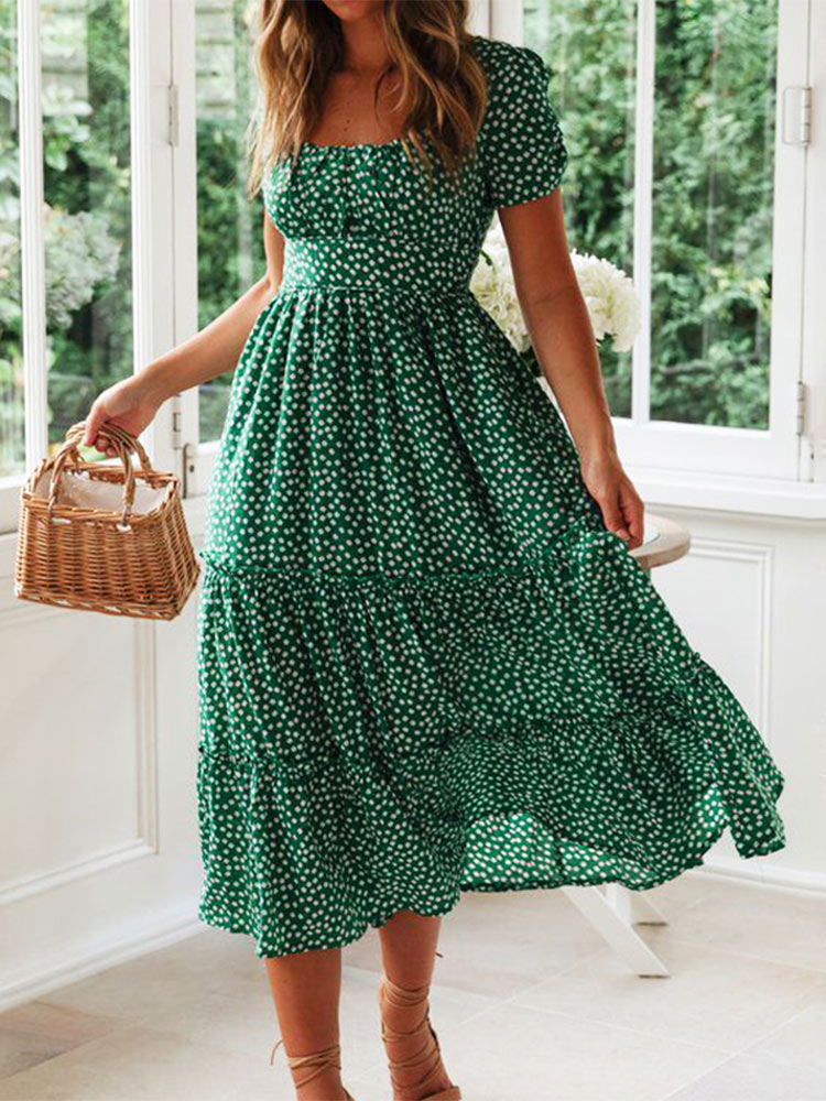 Smocked Dress Women - Vestidos Vintage Vintage Print Puff Sleeve