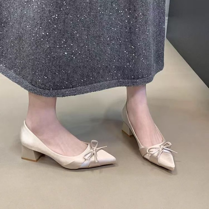Women Fashion Heels - Retro Mid-length Single Shoes Spring and