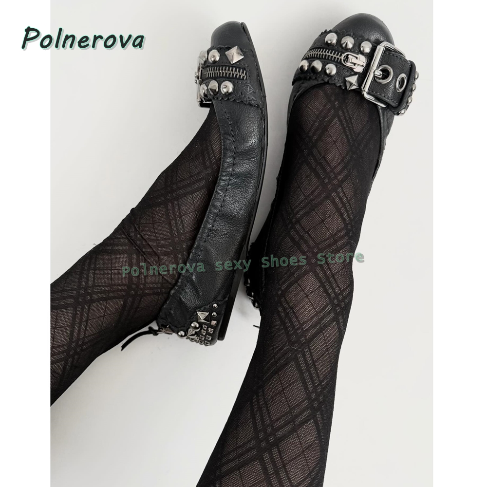 Women Fashion Store - Rivet Belt Buckle Mary Jane Shoes