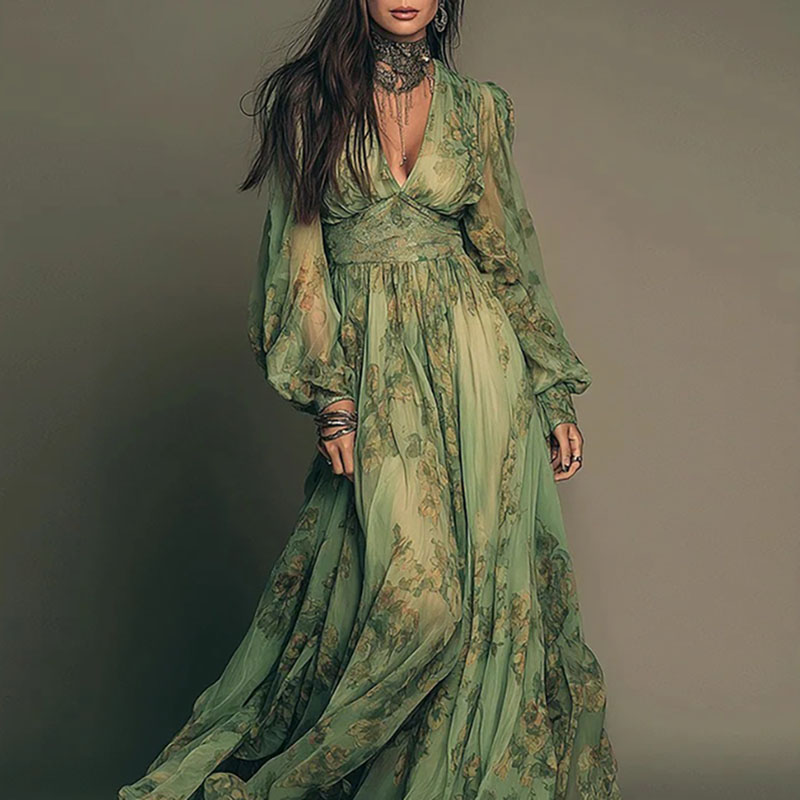 Elegant Green Floral Print Chi - đánh giá và giá Floral Summer Dress