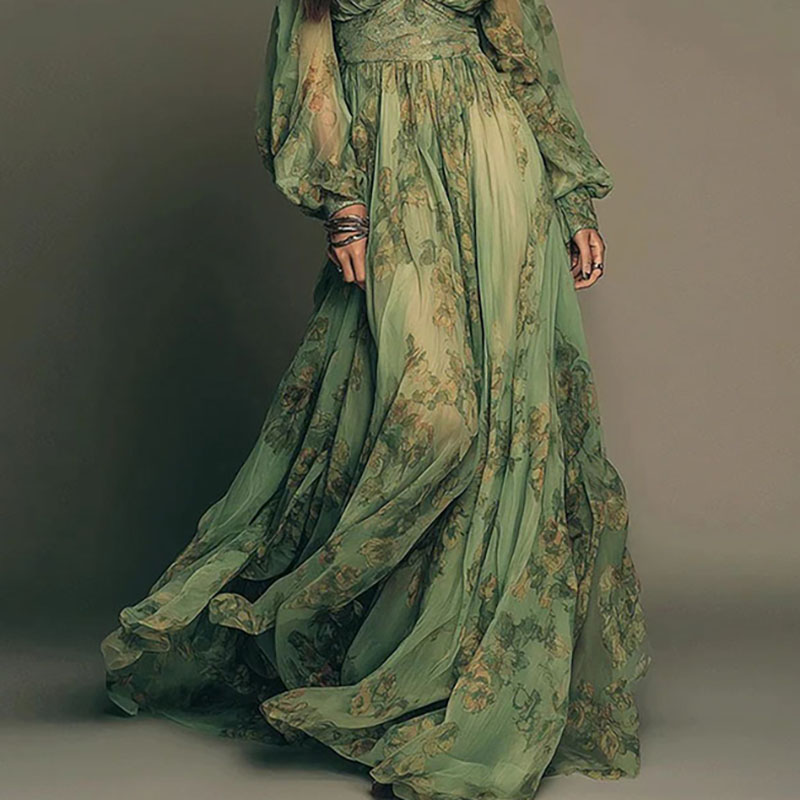 Elegant Green Floral Print Chi - đánh giá và giá Floral Summer Dress