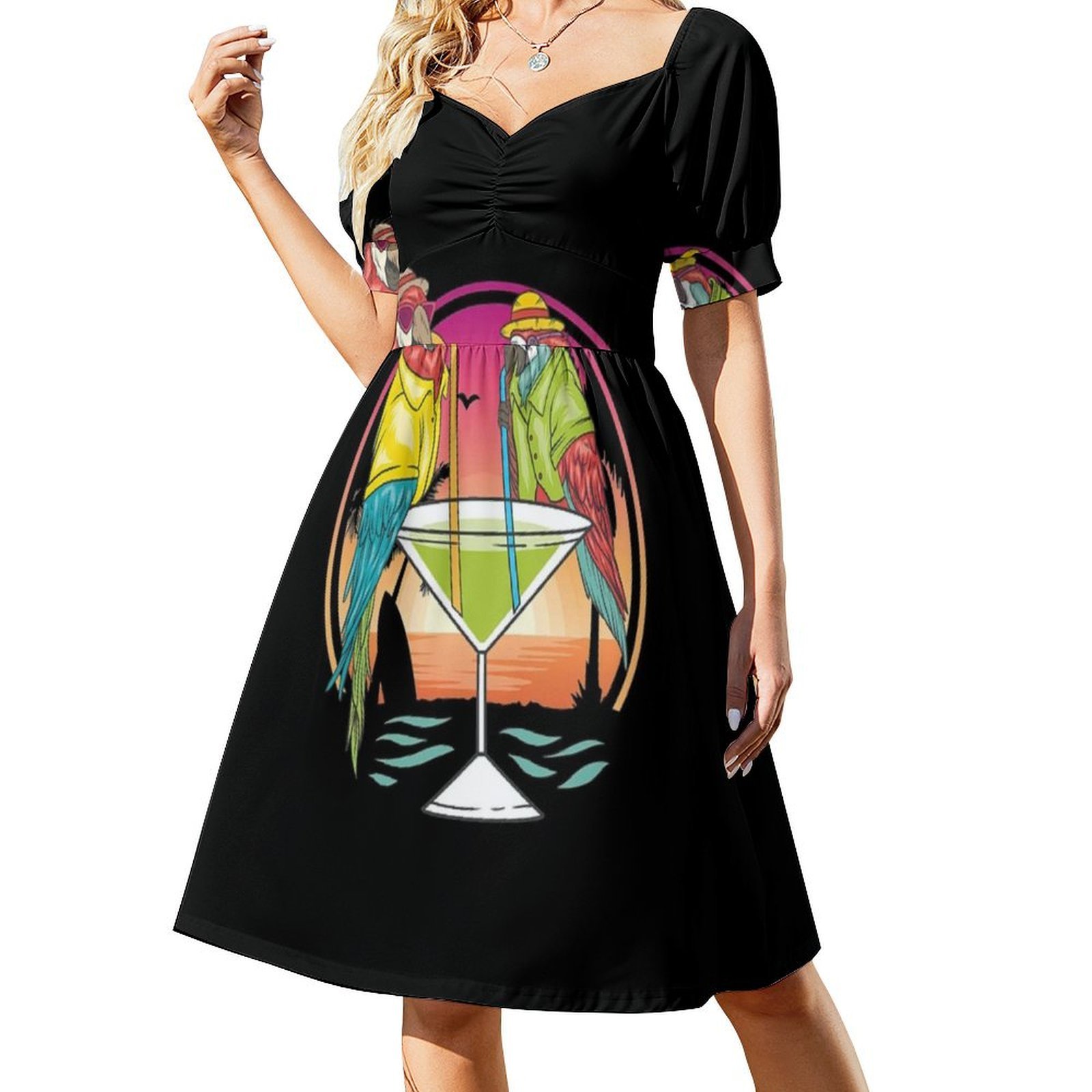 Parrots Drinking Margarita On  - đánh giá và giá Smocked Dress Women