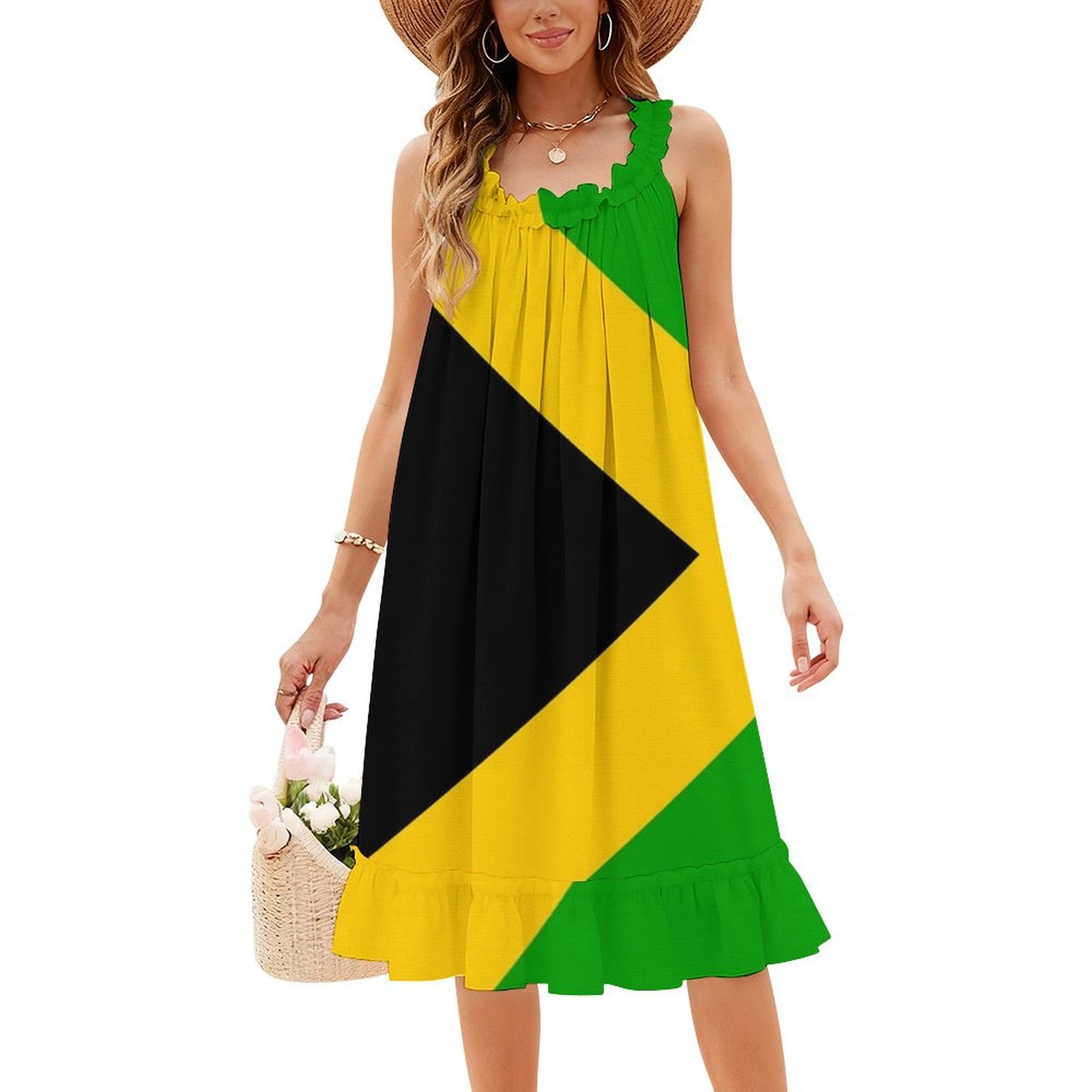 Half Cut Jamaican Flag Floral  - đánh giá và giá Smocked Dress Women